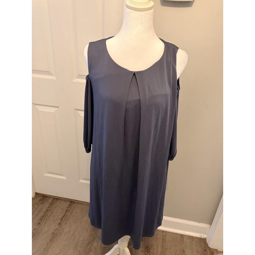 Luxology Cold Shoulder Pleated Shift Dress Slate Blue Med Business Casual Brunch